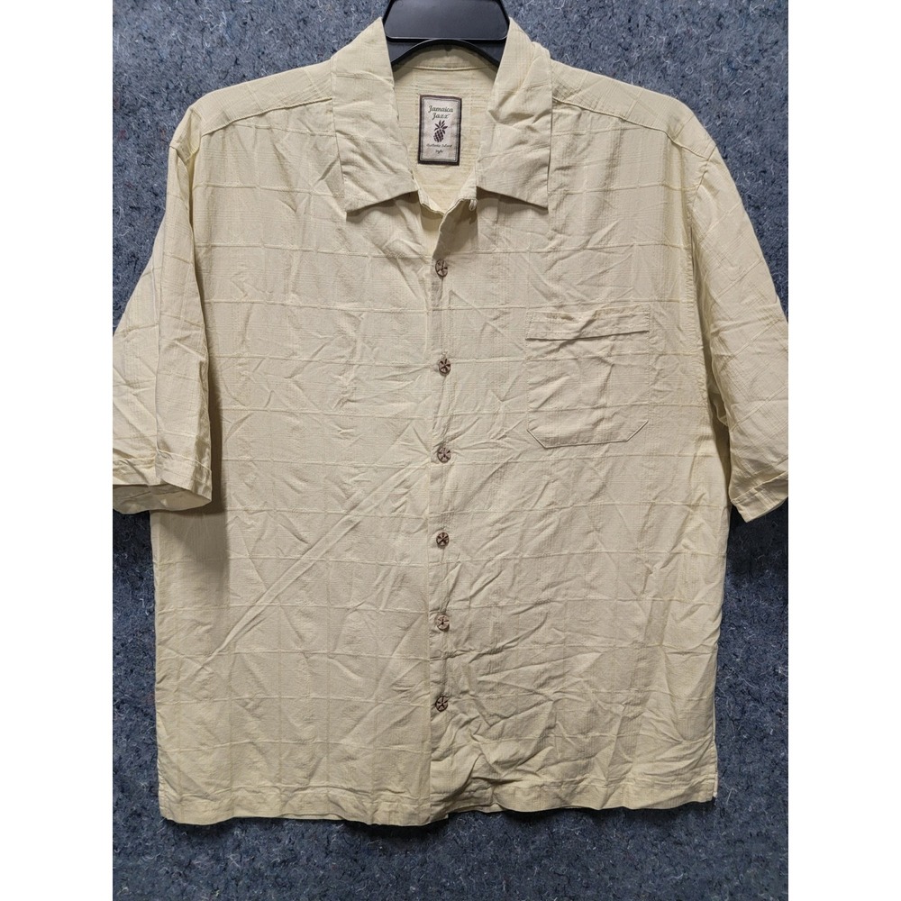Jamaica Jaxx Hawaiian Pale Yellow Shirt Short Sleeve‎ Button-Up 100% Silk Size L